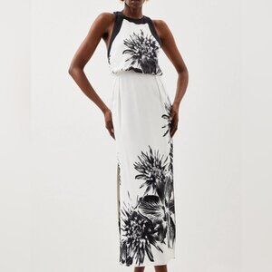 Karen Millen Satin Crepe Floral Midi Dress